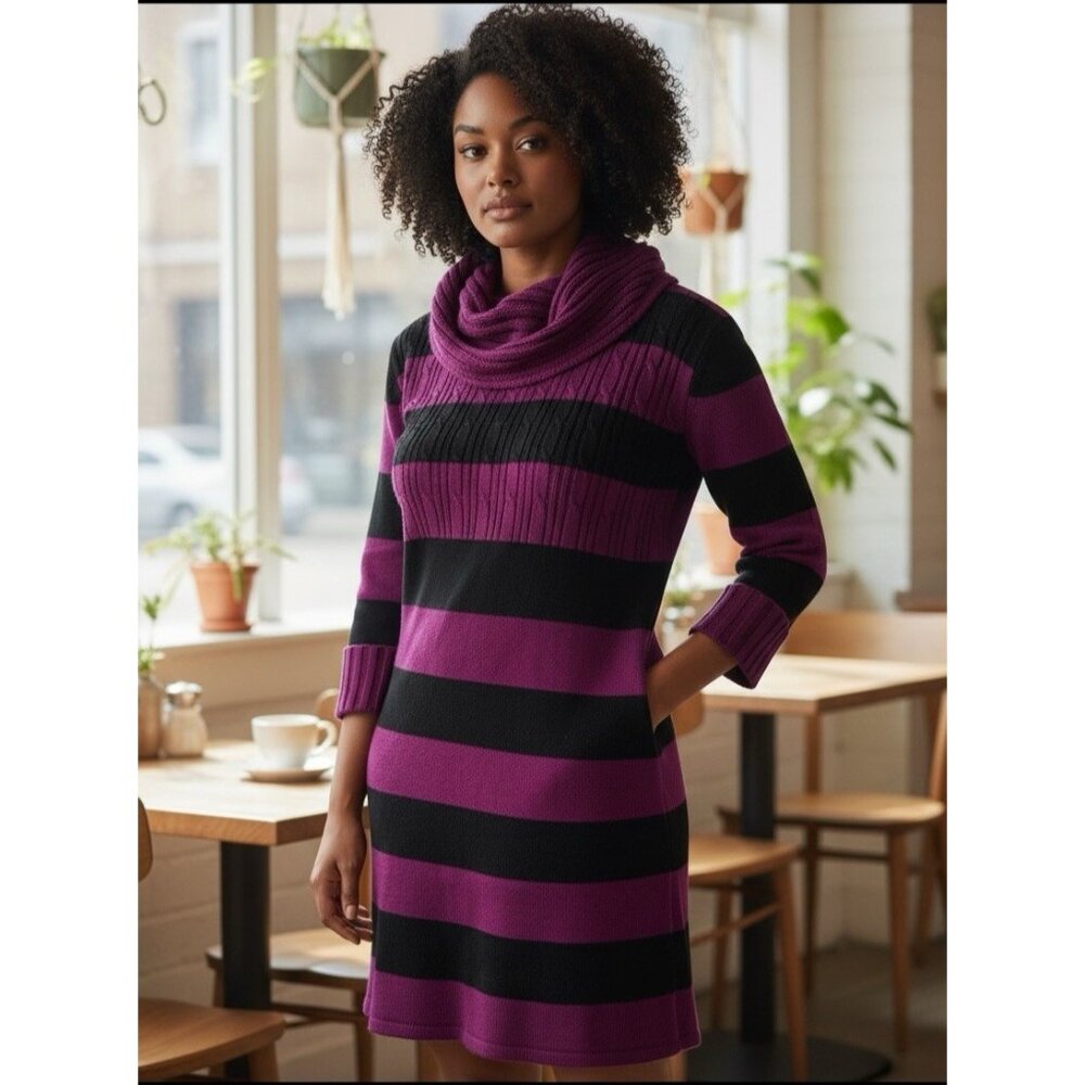 Takeout Black and Magenta Striped Sweater Dress Size XS
